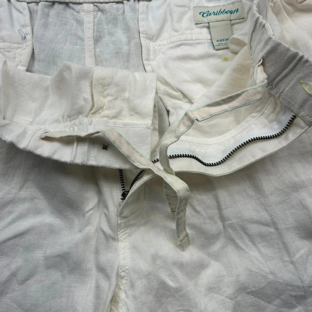 Caribbean Roundtree & Yorke Linen Cargo Pants Mens 44x30 Big Man White Beach NEW